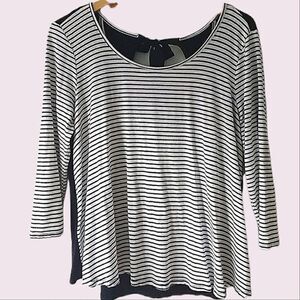 Forever 21 Tie Back Black & White Stripe Long Sleeve Stretch Shirt Size L